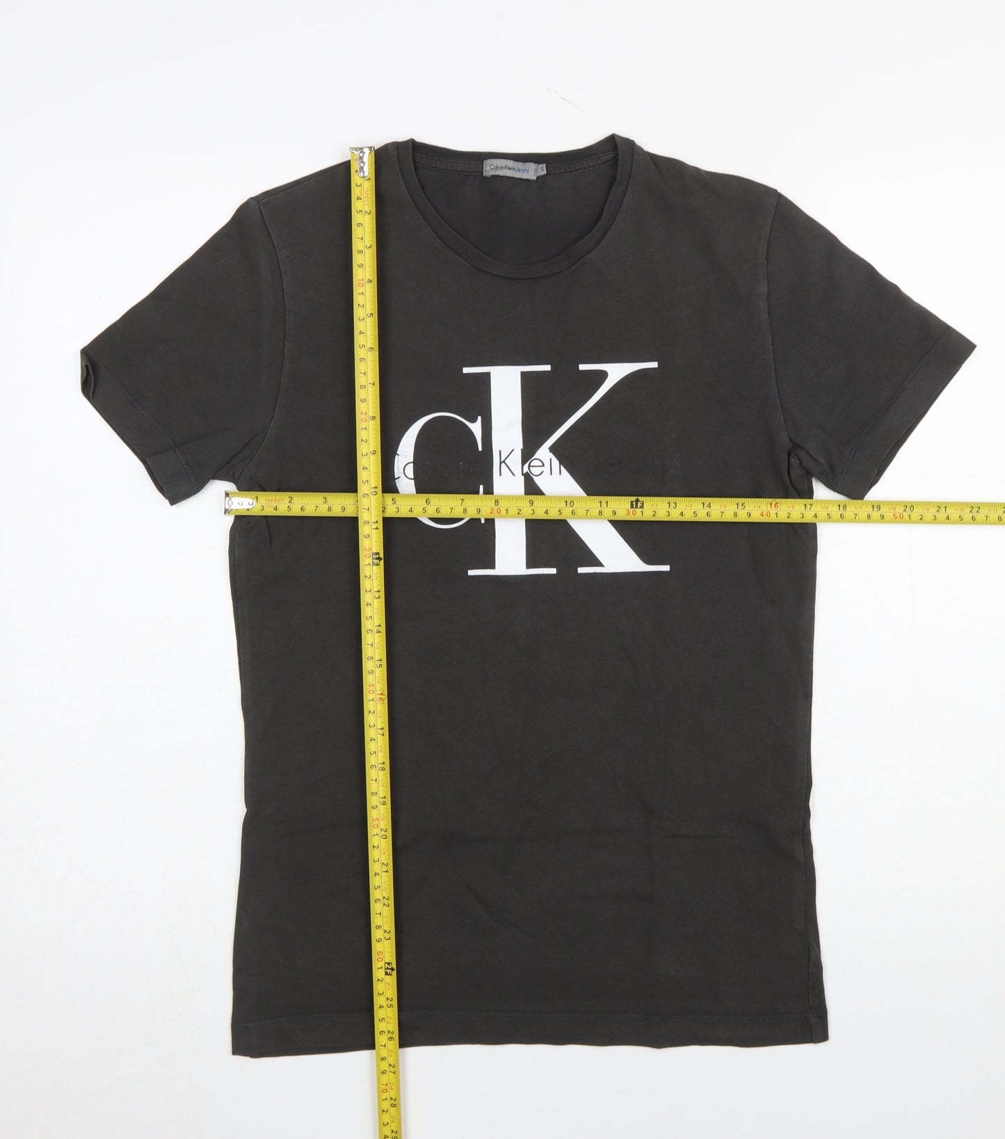 Calvin Klein Jeans Mens Black Logo Slim Fit T-Shirt Size S