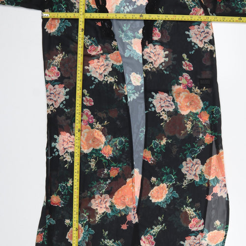 Diesel Women’s Black Floral Sheer Kimono Blouse M Lace Trim Summer Top