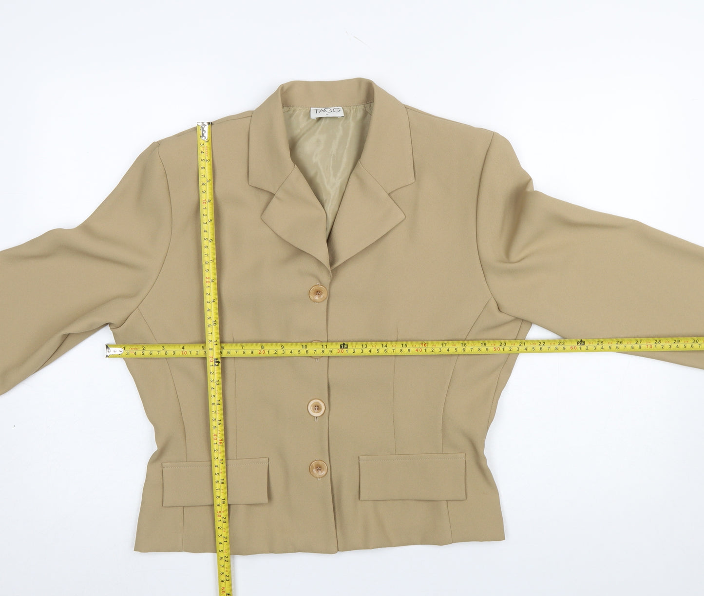 TAGG Women’s Beige Single-Breasted Blazer Size 16 Classic Fit