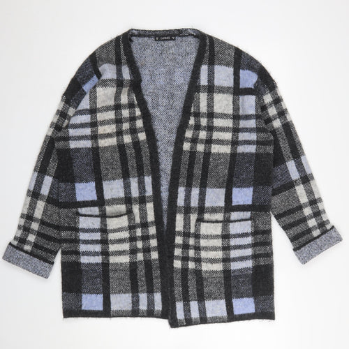 Dunnes Women Grey Check 3/4 Sleeve Open Knit Cardigan M