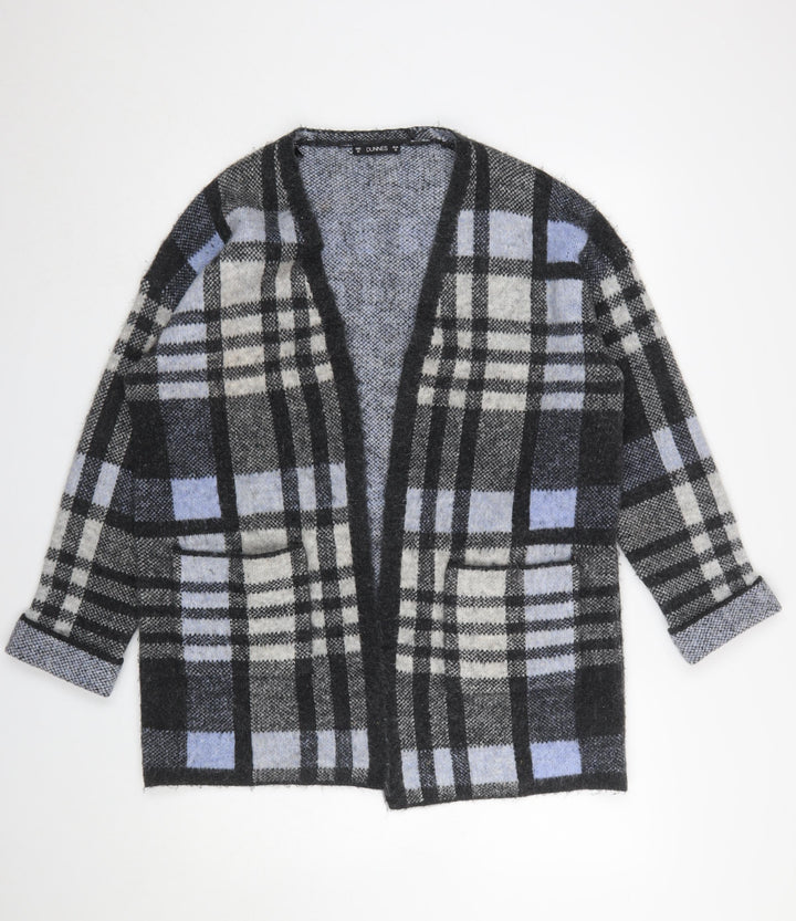 Dunnes Women Grey Check 3/4 Sleeve Open Knit Cardigan M