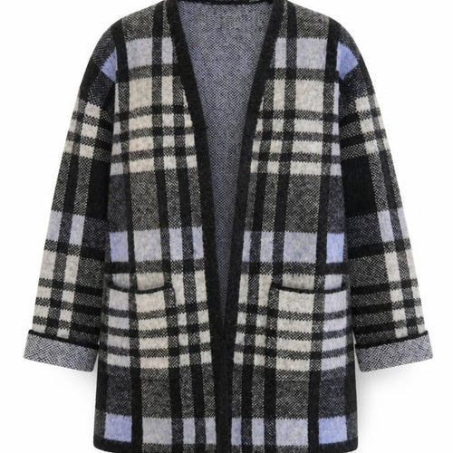 Dunnes Women Grey Check 3/4 Sleeve Open Knit Cardigan M