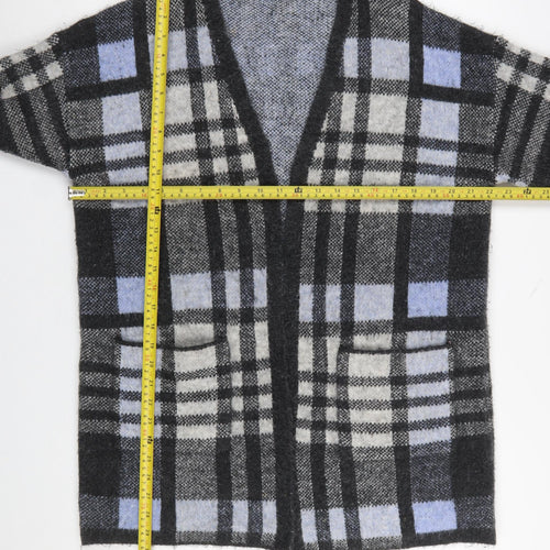 Dunnes Women Grey Check 3/4 Sleeve Open Knit Cardigan M