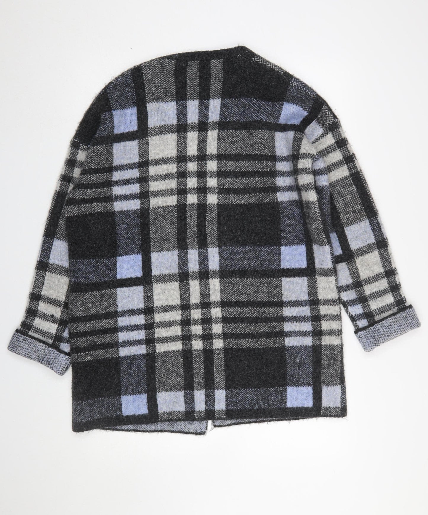 Dunnes Women Grey Check 3/4 Sleeve Open Knit Cardigan M