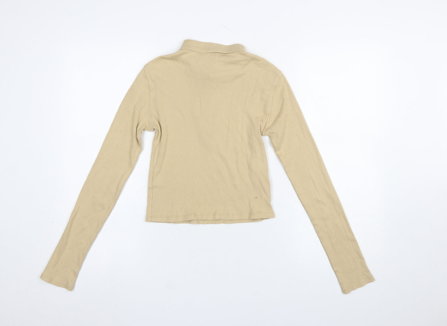 Topshop Women’s Beige Collared Zip Long Sleeve Cotton Top UK 10