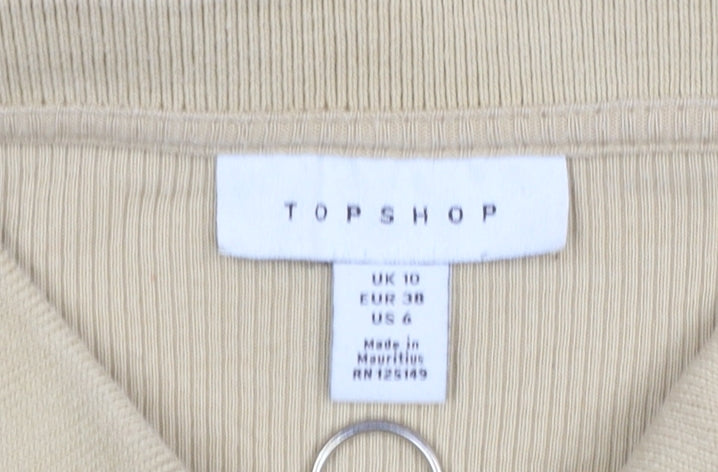 Topshop Women’s Beige Collared Zip Long Sleeve Cotton Top UK 10