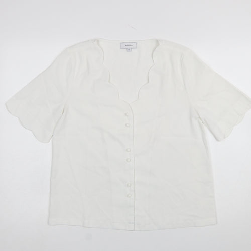 Rihoas Women Ivory V-Neck Button Blouse Short Sleeve XS