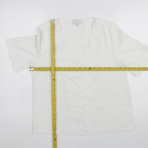 Rihoas Women Ivory V-Neck Button Blouse Short Sleeve XS