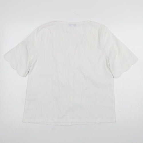 Rihoas Women Ivory V-Neck Button Blouse Short Sleeve XS