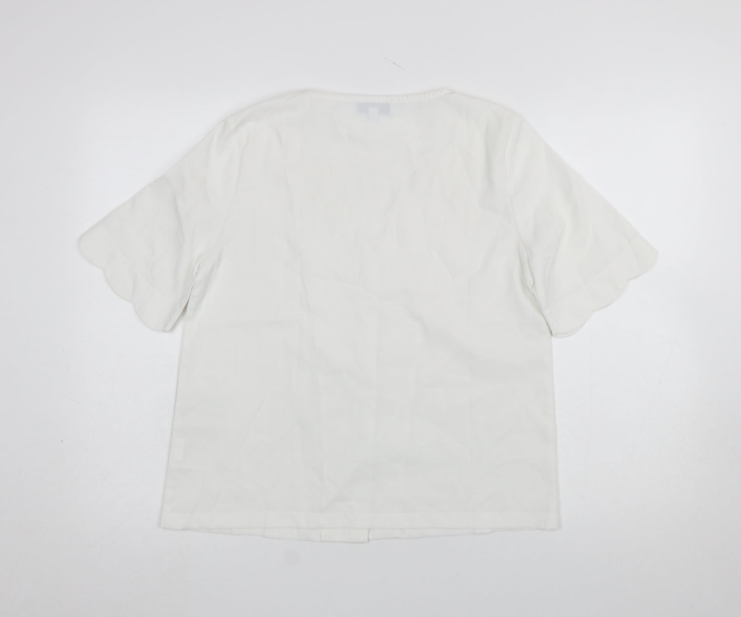 Rihoas Women Ivory V-Neck Button Blouse Short Sleeve XS