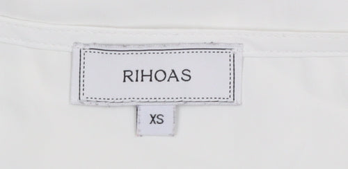 Rihoas Women Ivory V-Neck Button Blouse Short Sleeve XS