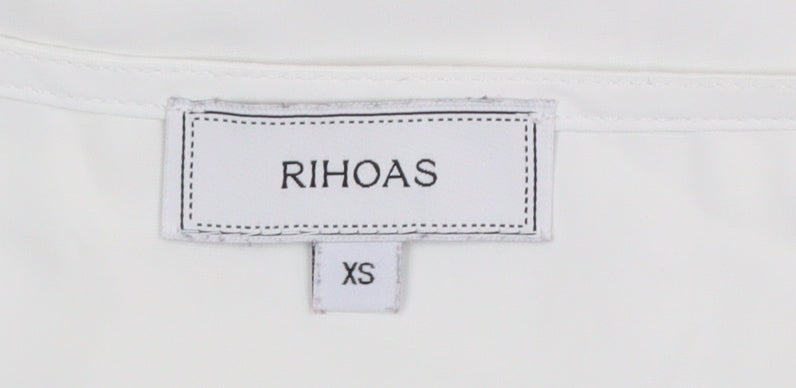 Rihoas Women Ivory V-Neck Button Blouse Short Sleeve XS