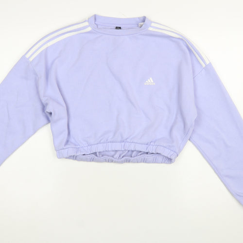 Adidas Women's Lilac Cropped Sweatshirt Size 14 Long Sleeve Crew Neck