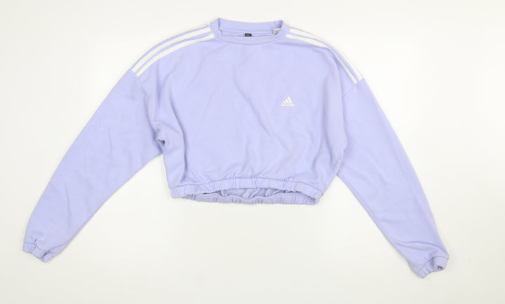 Adidas Women's Lilac Cropped Sweatshirt Size 14 Long Sleeve Crew Neck