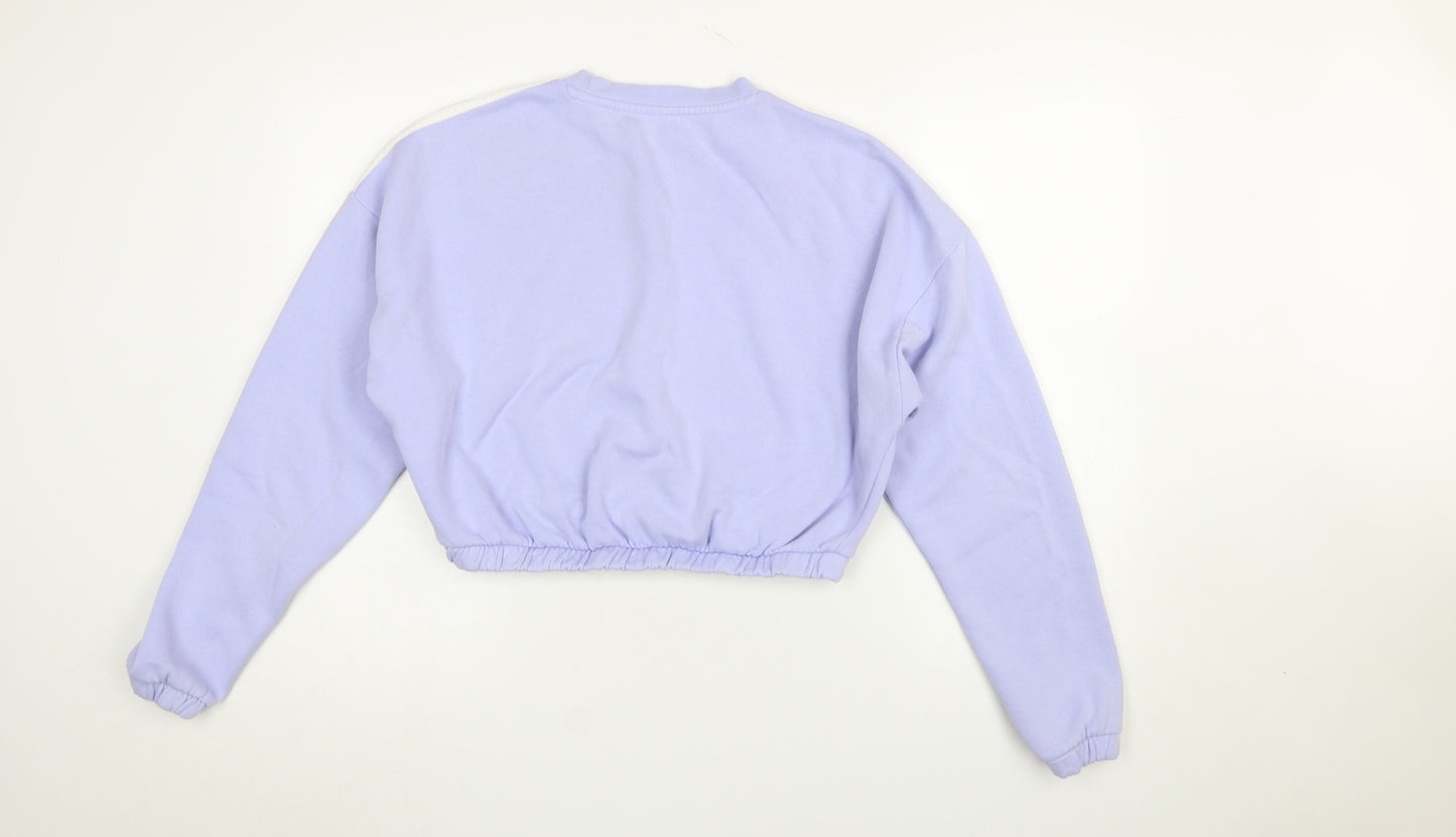 Adidas Women's Lilac Cropped Sweatshirt Size 14 Long Sleeve Crew Neck