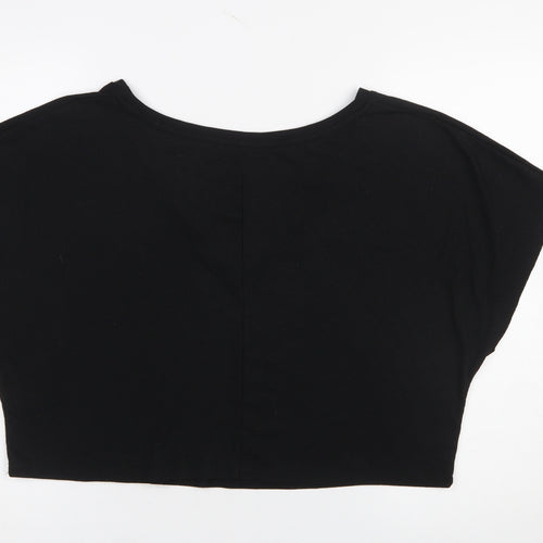 ZARA Womens Black Cropped V-Neck Short Sleeve T-Shirt Size S