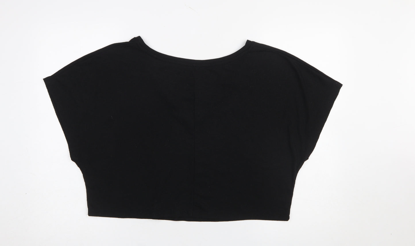 ZARA Womens Black Cropped V-Neck Short Sleeve T-Shirt Size S