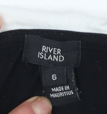 River Island Women's Black Short Sleeve Blouse UK 6 Embroidered Collar
