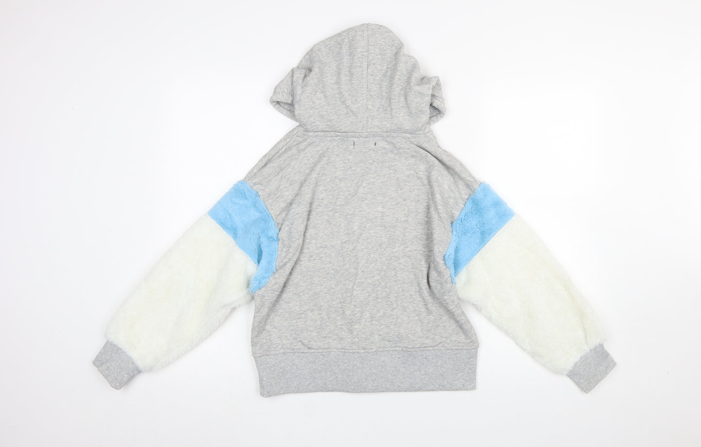 Bershka BSK Girl Women's Grey Pullover Hoodie S Colourblock Faux Fur Sleeves