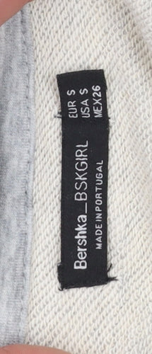 Bershka BSK Girl Women's Grey Pullover Hoodie S Colourblock Faux Fur Sleeves