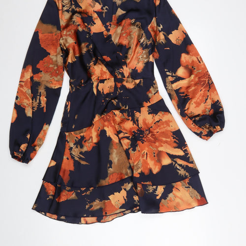Quiz Women’s Multicoloured Floral Fit & Flare V-Neck Short Dress UK 8