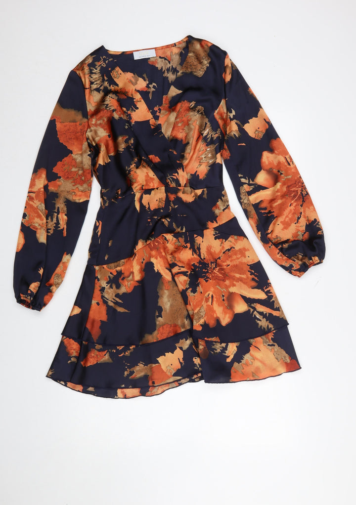Quiz Women’s Multicoloured Floral Fit & Flare V-Neck Short Dress UK 8