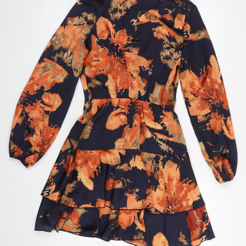 Quiz Women’s Multicoloured Floral Fit & Flare V-Neck Short Dress UK 8