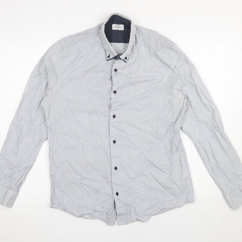 Next Men's Blue Patterned Button-Up Long Sleeve Cotton Shirt Medium