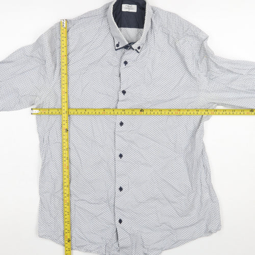 Next Men's Blue Patterned Button-Up Long Sleeve Cotton Shirt Medium