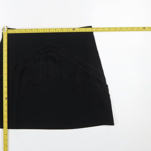 Zara Women Black Fringe Pencil Short Skirt L Formal Party