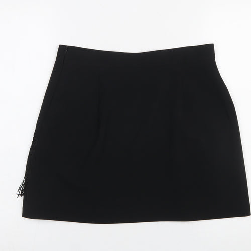 Zara Women Black Fringe Pencil Short Skirt L Formal Party