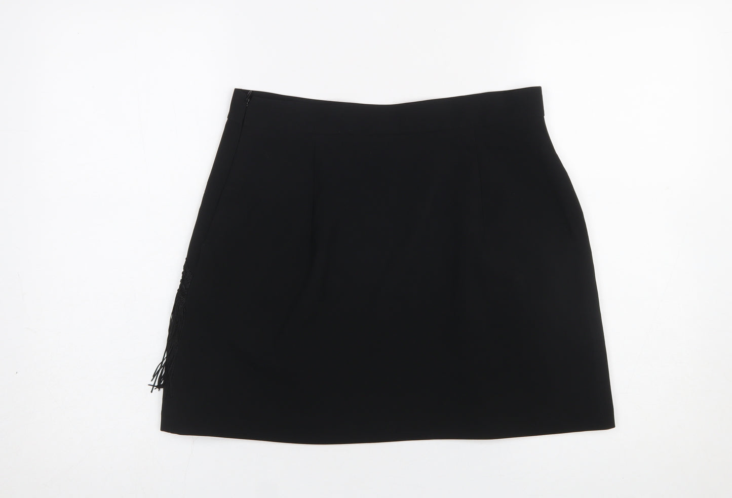 Zara Women Black Fringe Pencil Short Skirt L Formal Party