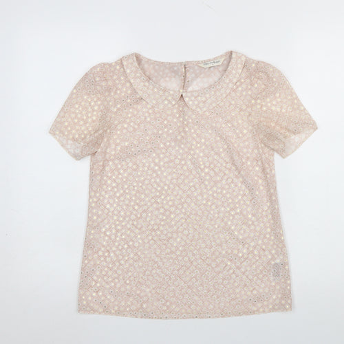Miss Selfridge Women Pink Short Sleeve Collared Lace Blouse UK 6
