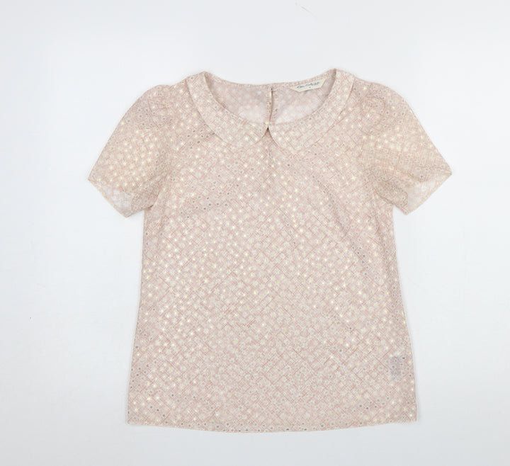 Miss Selfridge Women Pink Short Sleeve Collared Lace Blouse UK 6