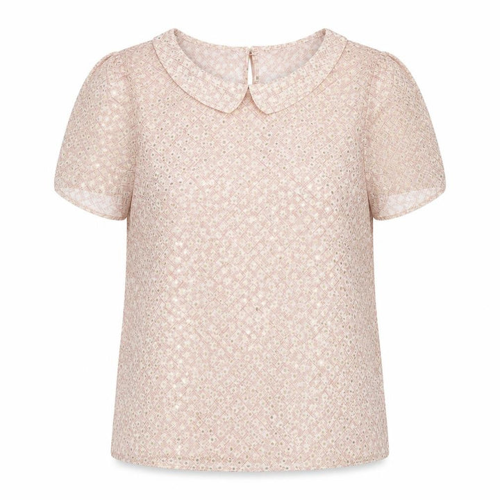 Miss Selfridge Women Pink Short Sleeve Collared Lace Blouse UK 6
