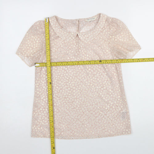 Miss Selfridge Women Pink Short Sleeve Collared Lace Blouse UK 6