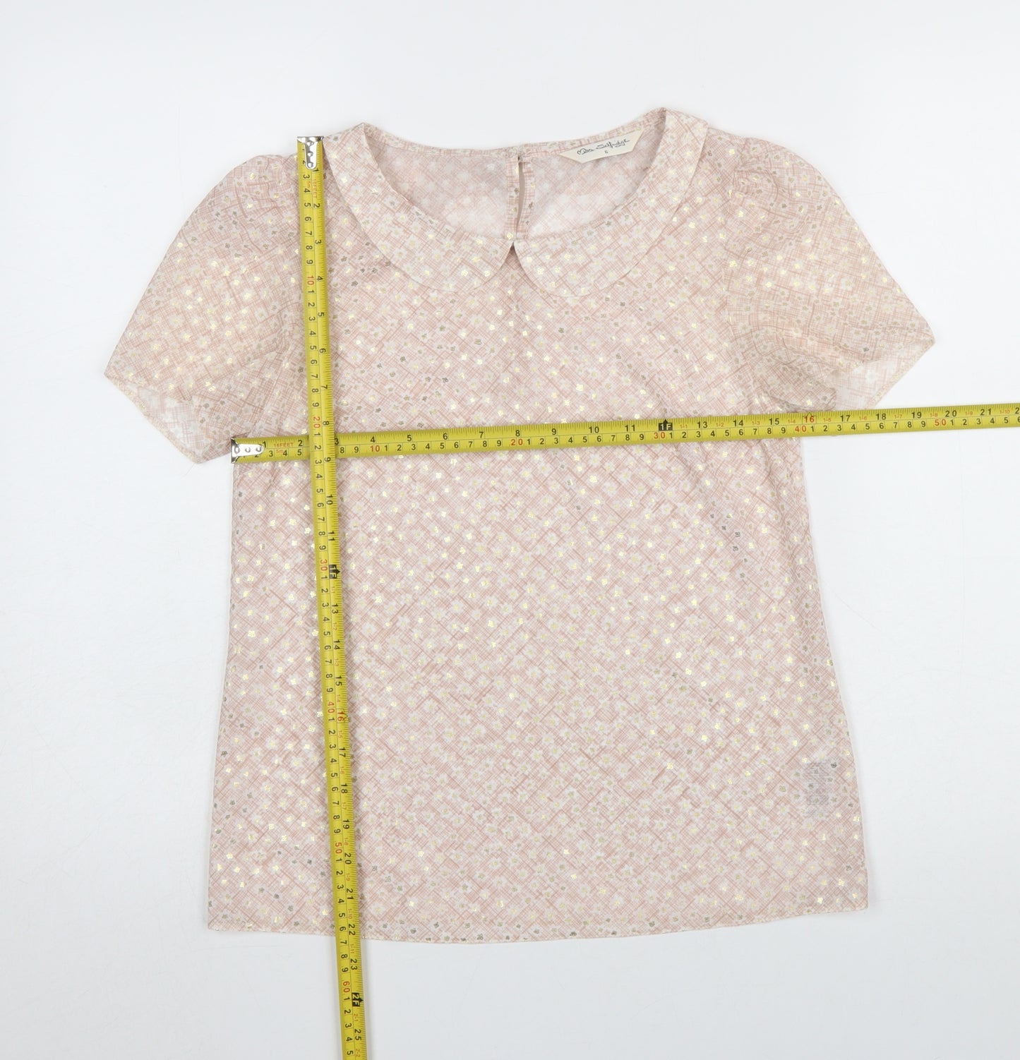 Miss Selfridge Women Pink Short Sleeve Collared Lace Blouse UK 6