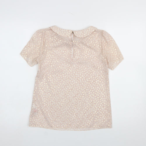 Miss Selfridge Women Pink Short Sleeve Collared Lace Blouse UK 6