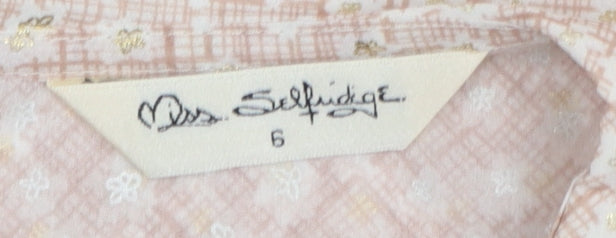 Miss Selfridge Women Pink Short Sleeve Collared Lace Blouse UK 6
