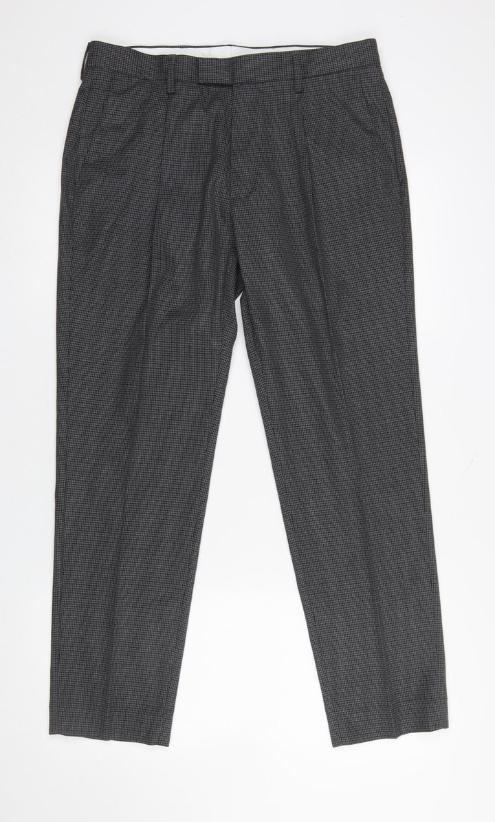 Marks and Spencer Men's Grey Check Dress Pants 32x29 Regular Fit