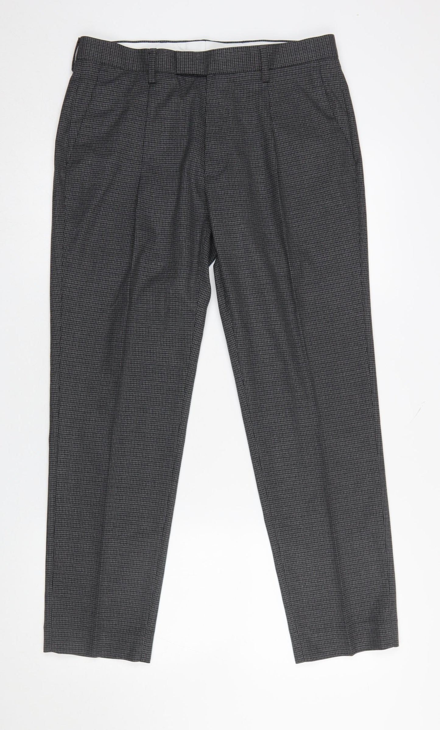Marks and Spencer Men's Grey Check Dress Pants 32x29 Regular Fit