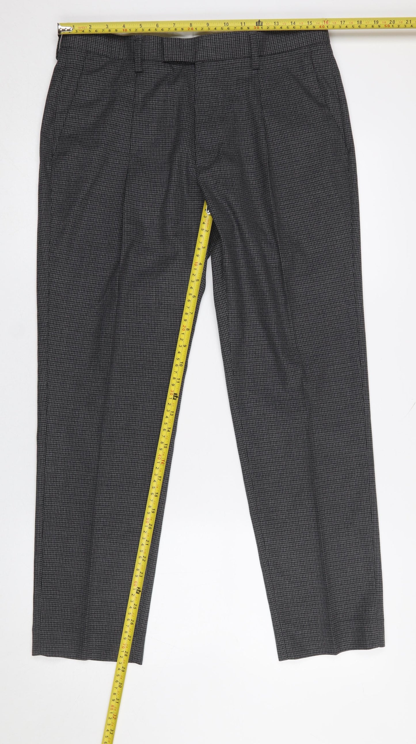 Marks and Spencer Men's Grey Check Dress Pants 32x29 Regular Fit