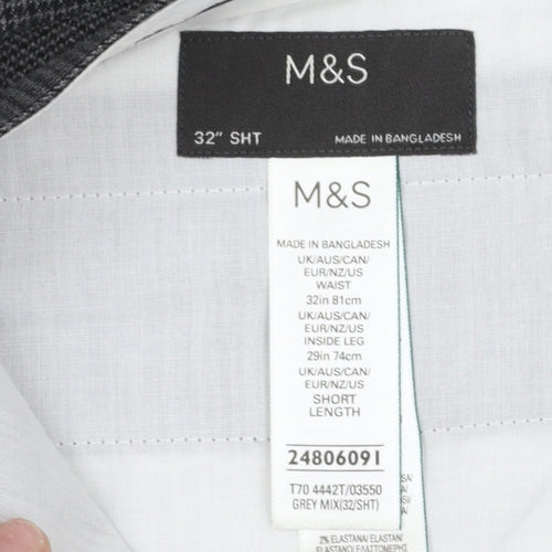 Marks and Spencer Men's Grey Check Dress Pants 32x29 Regular Fit