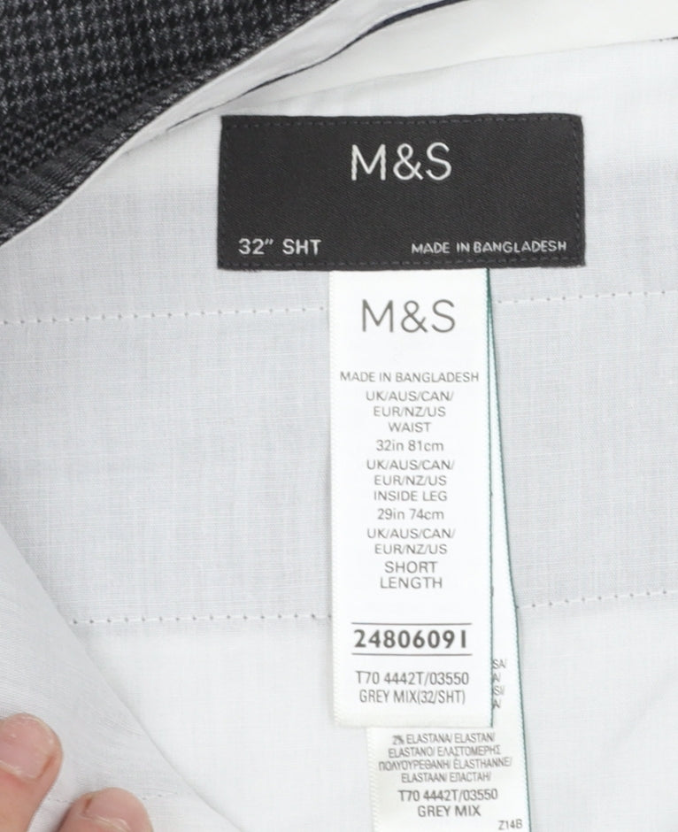 Marks and Spencer Men's Grey Check Dress Pants 32x29 Regular Fit