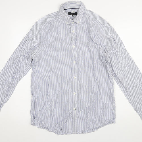 Dunnes Stores Men's Blue Striped Cotton Button-Up Shirt M Regular Fit