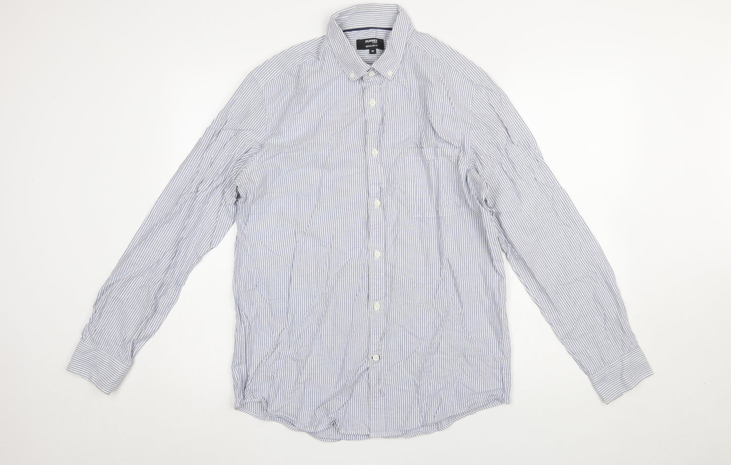 Dunnes Stores Men's Blue Striped Cotton Button-Up Shirt M Regular Fit