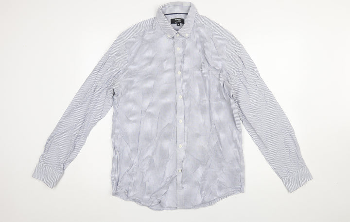 Dunnes Stores Men's Blue Striped Cotton Button-Up Shirt M Regular Fit