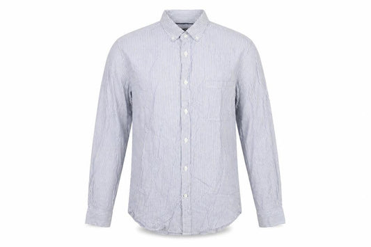 Front view of Dunnes Men's Blue Striped Cotton Button-Up Shirt M Regular Fit