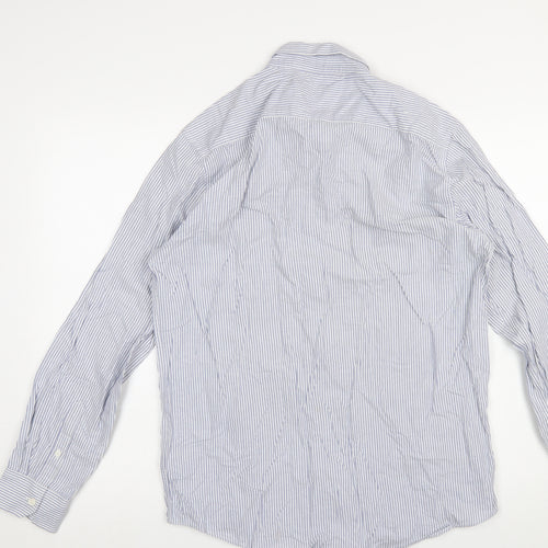 Dunnes Stores Men's Blue Striped Cotton Button-Up Shirt M Regular Fit