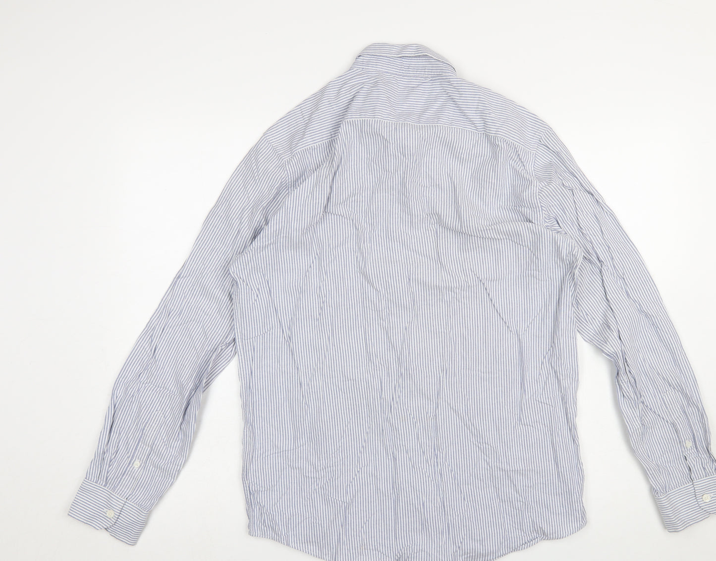 Dunnes Stores Men's Blue Striped Cotton Button-Up Shirt M Regular Fit